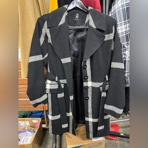 Ashley By 26 International Black and White Plaid winter coat.